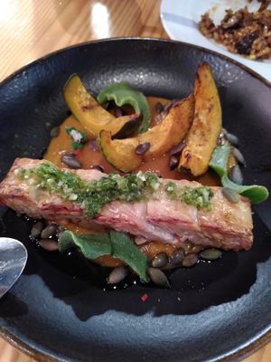 Main 2 - almond tempeh with pumpkin at Rasoterra in Barcelona