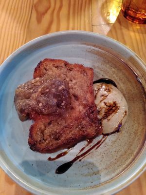 French toast with aubergine marmelade and pistachio cream at Rasoterra in Barcelona