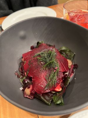 Coffee marinated beets with dill #Veganuary at Rasoterra in Barcelona