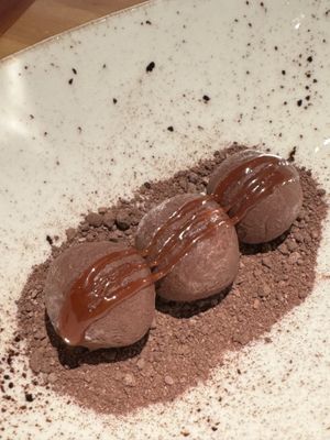 Chocolate truffles with wasabi and caramel   at Rasoterra in Barcelona