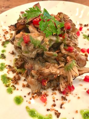 Baked maitake mushrooms with a courgette purée, tomato concasse, garlic and parsley.
THIS DISH IS AMAZING! I came back to this restaurant twice just to have this. I would've gone back a third time if I had enough time. Cooked to perfection, seasoned beautifully, amazing fleshy hearty texture and decent portion. I'm still dreaming of it haha. at Rasoterra in Barcelona