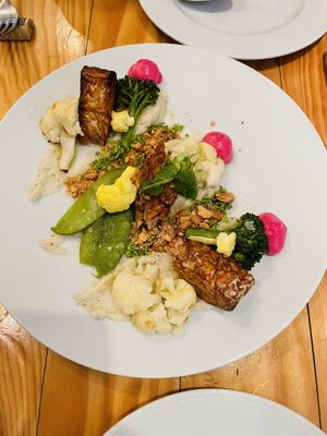 Almond tempeh   at Rasoterra in Barcelona