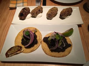 mexican tacos and spinach croquettes at Rasoterra in Barcelona
