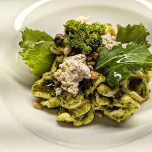 Orecchiette with turnip greens and soja curd at Rasoterra in Barcelona