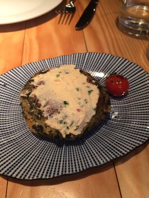 Trinxat - best thing I tried here. Mashed potato dish with spicy kimchi mayo on top.  at Rasoterra in Barcelona