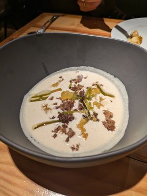 Ajoblanco (cold almond soup) at Rasoterra in Barcelona