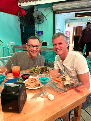 Happy vegans at La Vieja Escuela in Playa Del Carmen