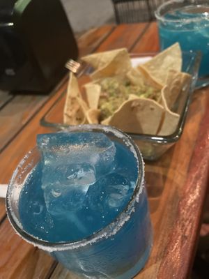 Chips and guacamole and margaritas   at La Vieja Escuela in Playa Del Carmen