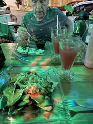 Nachos and watermelon water   at La Vieja Escuela in Playa Del Carmen