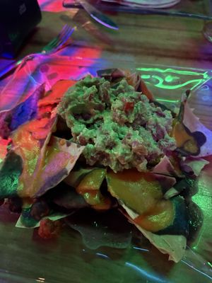 Nachos with cheese and guacamole   at La Vieja Escuela in Playa Del Carmen