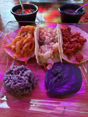 Carrot taco, potato-quinoa, sou   at La Vieja Escuela in Playa Del Carmen