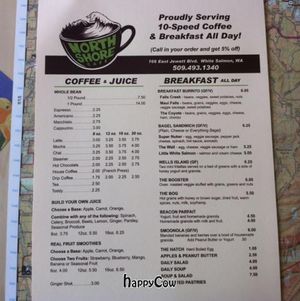 menu at North Shore Cafe in White Salmon