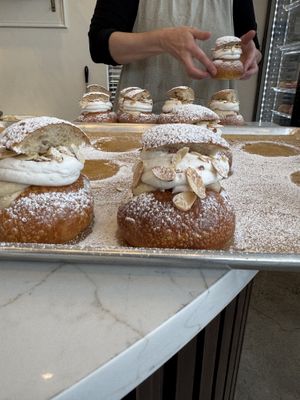 Watching them make the Swedish cream buns #Veganuary at Orange & Blossom Patisserie in Portland