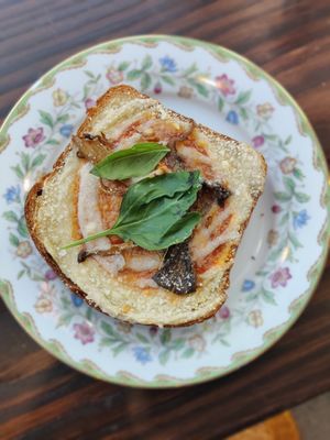 Pizza brioche at Orange & Blossom Patisserie in Portland