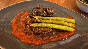 Black eyed pea & quinoa cake   at Hickory & Hazel in Atlanta