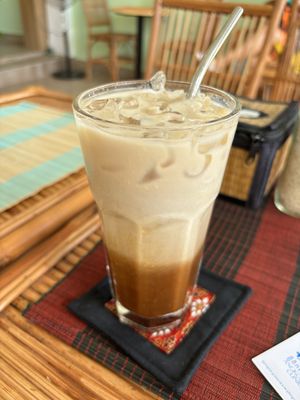 Mondulkiri iced coffee with homemade nut milk  at Cambodhi in Kampot