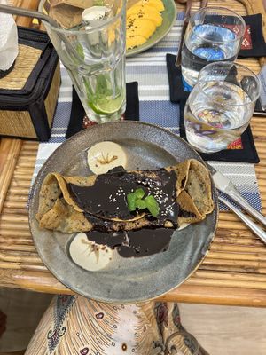 Crepes with chocolatee  at Cambodhi in Kampot