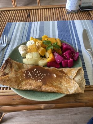 Crepe with fresh fruits  at Cambodhi in Kampot