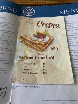 Crêpe menu  at Cambodhi in Kampot