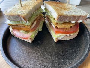 BLT sandwich with only egg, without vegan bacon. Excellent 👌   at Nabati Bistro in Dubai