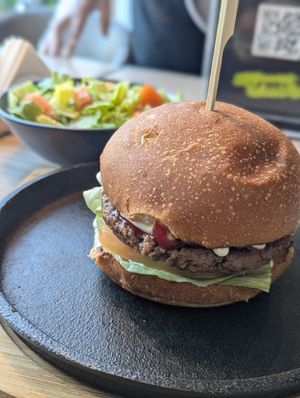 Quarter pounder, subbed fries with salad. at Nabati Bistro in Dubai