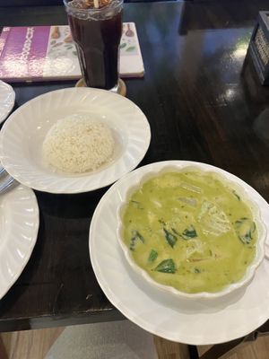 green curry (soup) + iced americano  at Krua Boon - Silom - ครัวบุญ in Bangkok