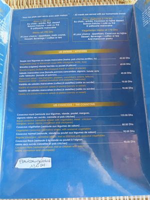 Menu at Zayna Moroccan Taste in Casablanca
