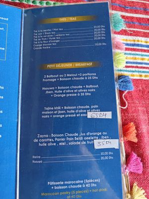 Breakfast Menu at Zayna Moroccan Taste in Casablanca