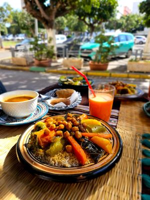 Couscous and carrot orange blossom juice. at Zayna Moroccan Taste in Casablanca