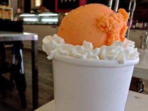 Orange Sherbet w/ vegan whipped cream. at Tremont Scoops in Cleveland