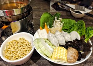 Vegan dumplings shabu set with pumpkin noodles at Arashi RISE Shabu-Shabu in Johor Bahru