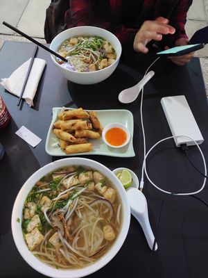 Vegan pho, vegan mi chay, vegan spring rolls, two sodas for €24 at Aobaba in Dublin