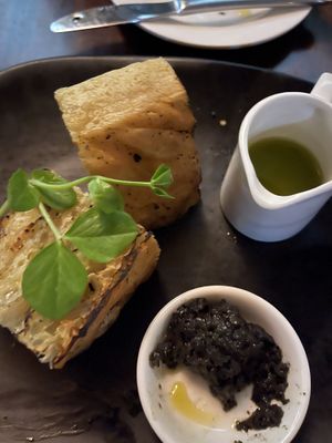 Grilled sourdough and tapenade   at Osprey's Restaurant in Oak Beach
