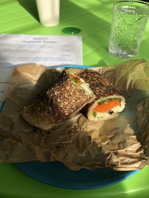 Pancake with tofu and carrot ‘salmon’ filling   at Internet Cafe in Yerevan