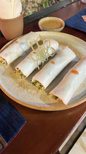 Fresh spring rolls with peanut sauce - very good and fresh!  at Tim's Sa Pa Kitchen in Lao Cai