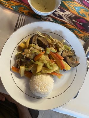 Grilled vegetables with ricee  at Khorzem Art Restaurant in Khiva