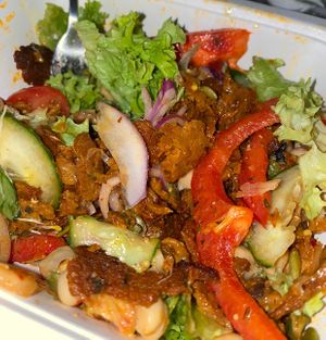 Seitan salad with kimchi add on, 27 zł at Krowarzywa - Hoza in Warsaw