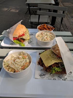 Two vegan pastrami burgers at Krowarzywa - Hoza in Warsaw