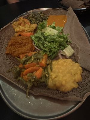 Veggie sampler  at Mesob Ethiopian Restaurant in Denver