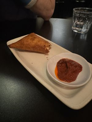 Lentil sambousa  at Mesob Ethiopian Restaurant in Denver