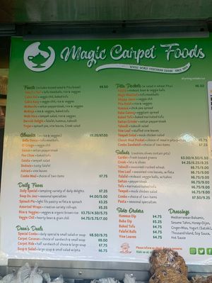 The menu off the cart at Magic Carpet Foods - Food Cart in Philadelphia