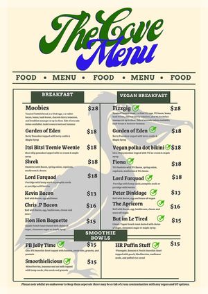 Winter menu at The Cove in Lakes Entrance