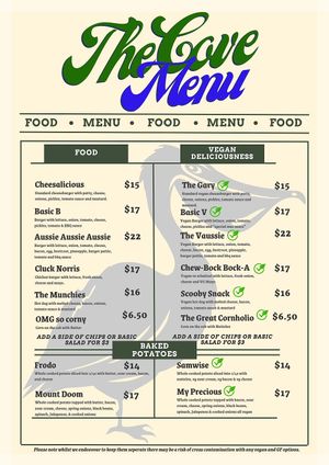 Winter menu at The Cove in Lakes Entrance