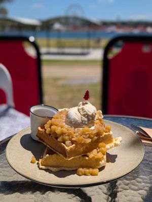 Yummy vegan pancakes at The Cove in Lakes Entrance