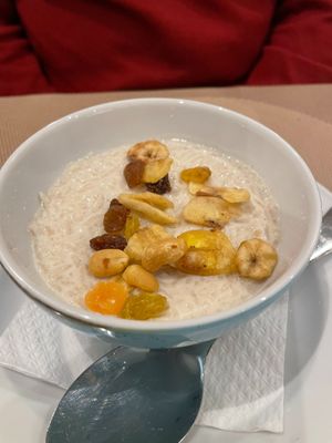 Sweet rice desert (traditional Portuguese recipe) at Veganapati in Lisbon