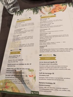 Menu at Veganapati in Lisbon