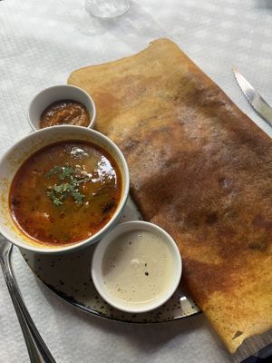 One of the delicious dosas with soup.  at Veganapati in Lisbon