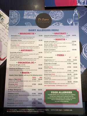 Can ask for dairy free menu, or there is a separate gluten free one too  at Di Sopra in Alnwick