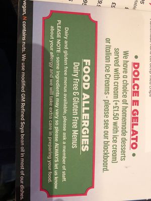 Ask for separate menus  at Di Sopra in Alnwick