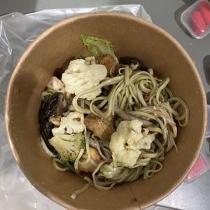 Noodles and veggies for Bak Kut The  at Veg Element Cafe in Penang